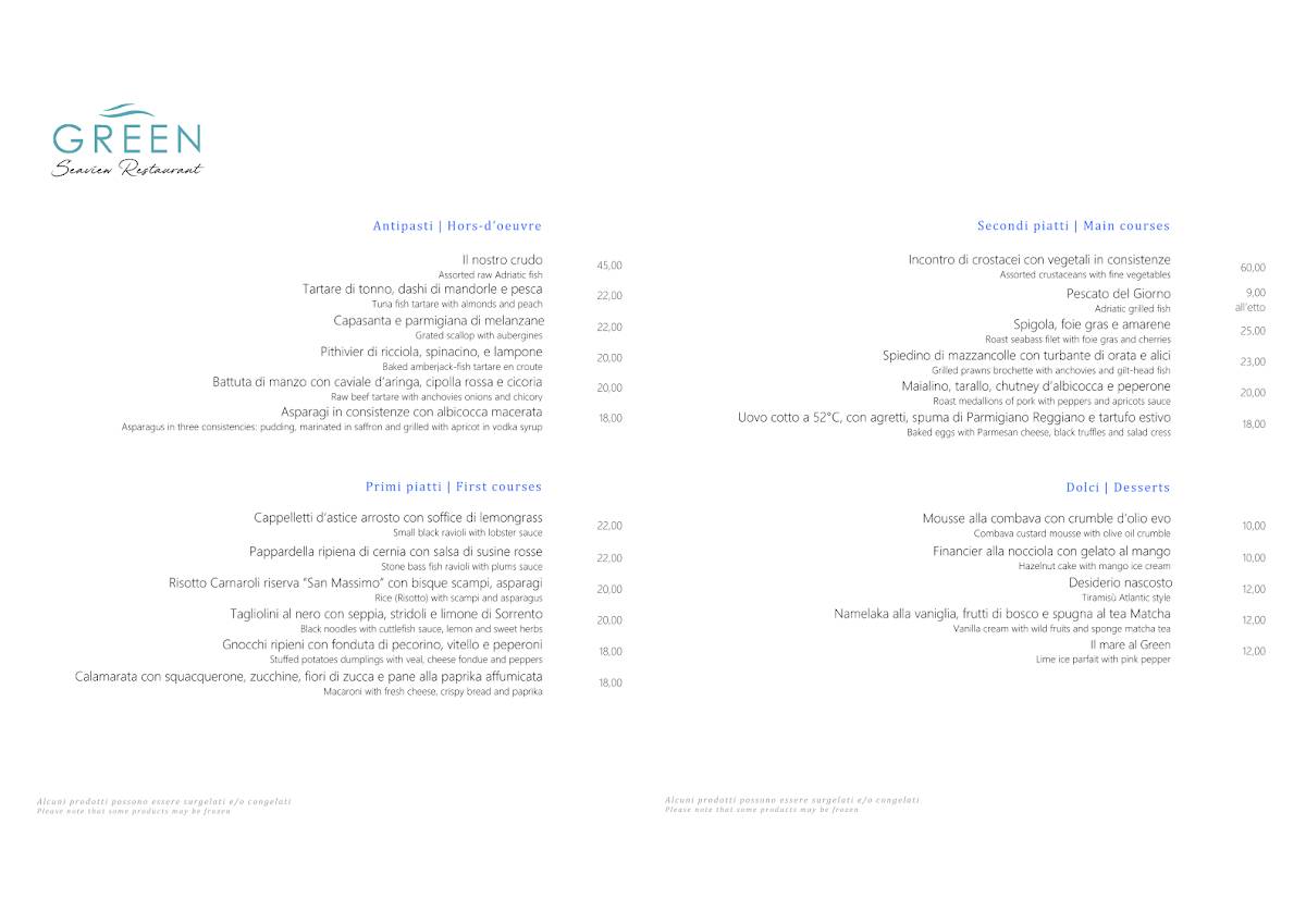 Menu di Ristorante Green Riccione 