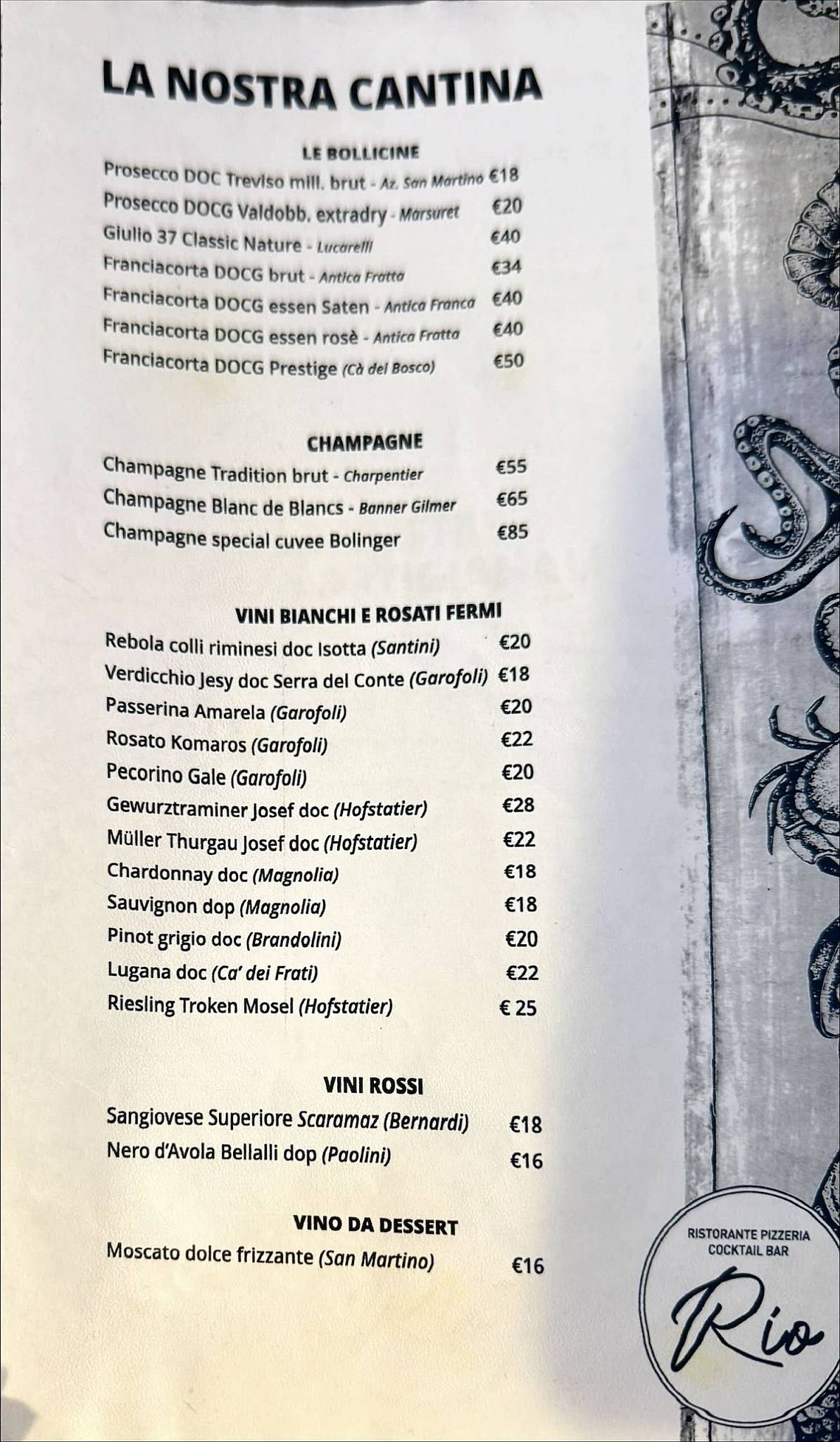 Menu di Ristorante Pizzeria Bar Rio 