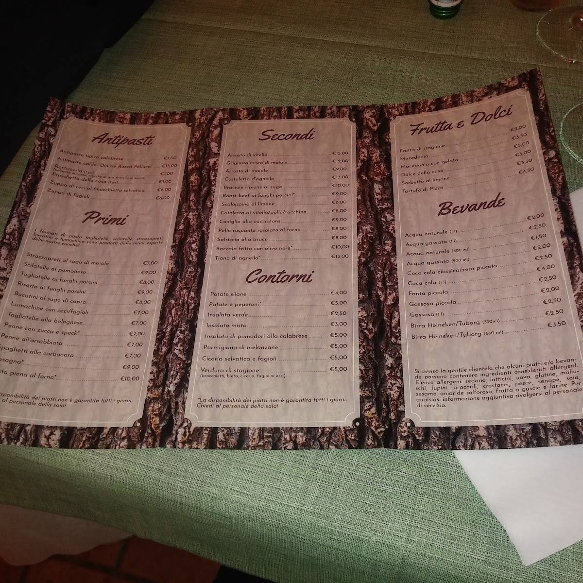 Menu di Ristorante Rocca Falluca 