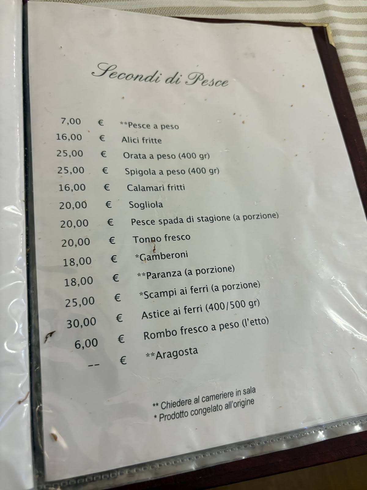 Menu de Ristorante da Franco Roma