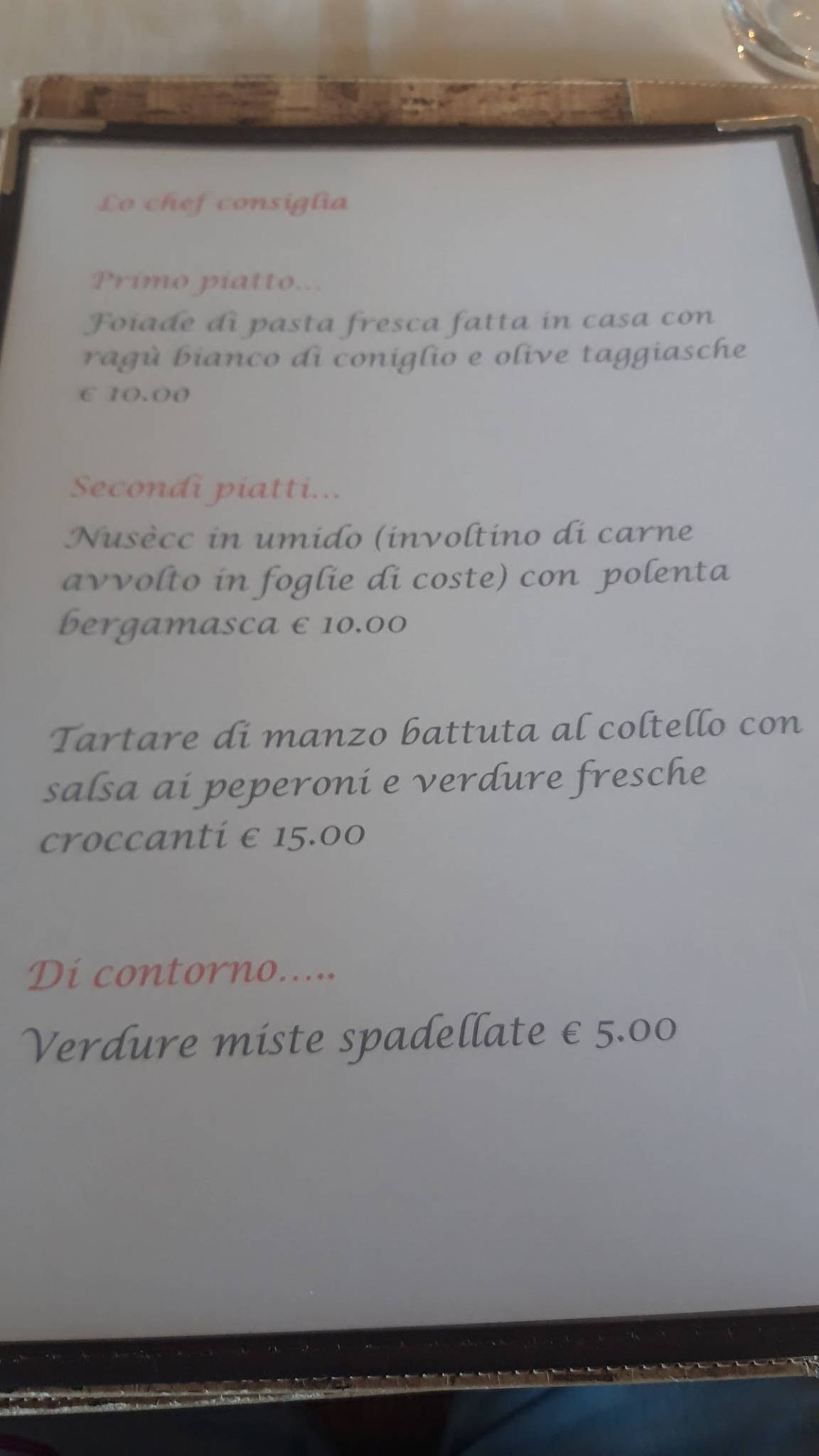Menu di Ristorante la Taverna Rottigni 