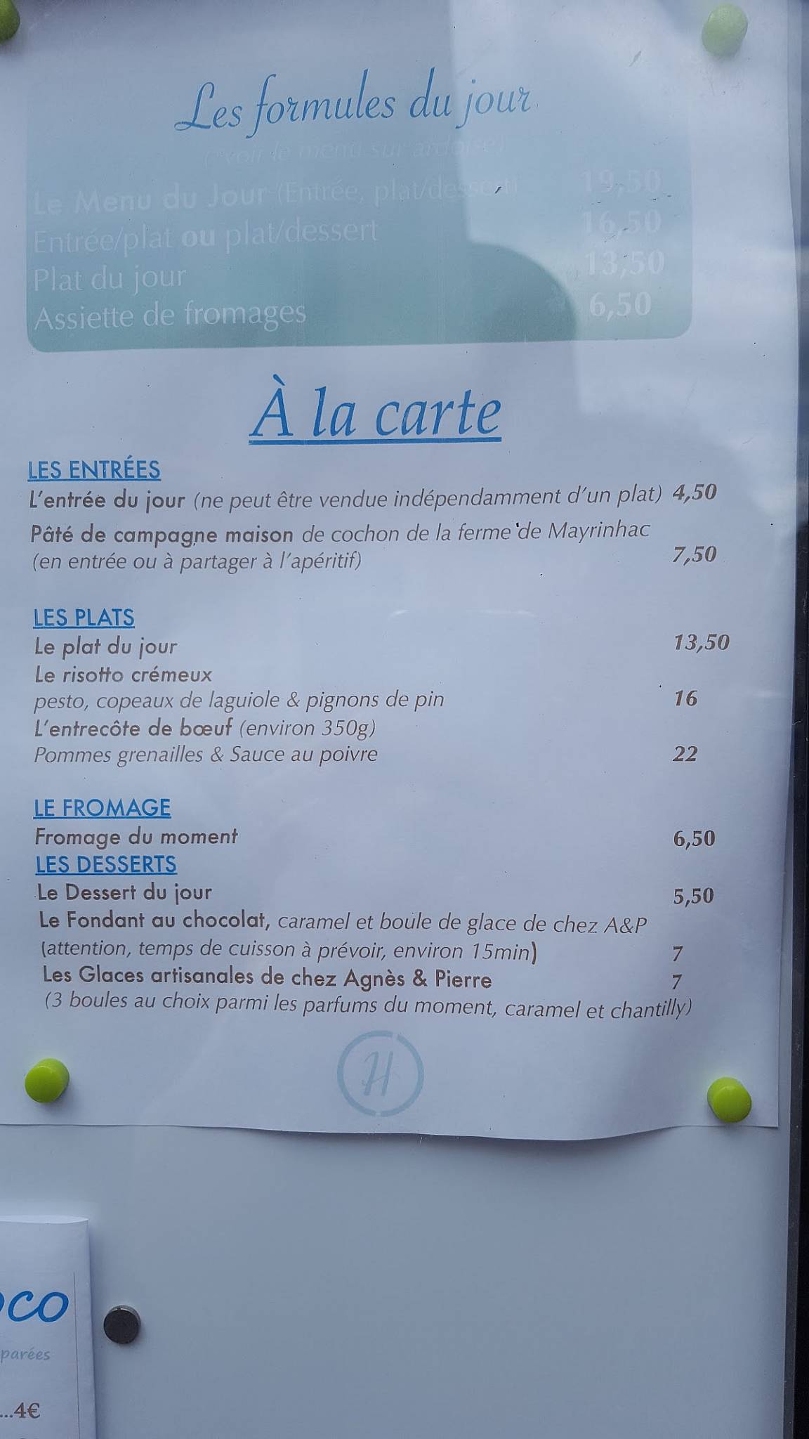 Menu de Restaurant L'Harmonie à Rodez