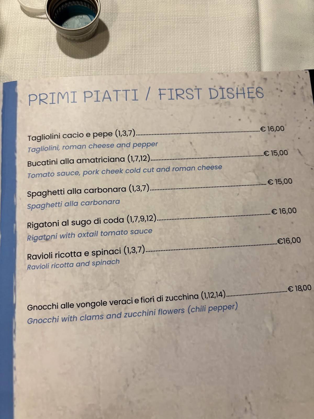 Menu di Ristorante Roma Sparita 