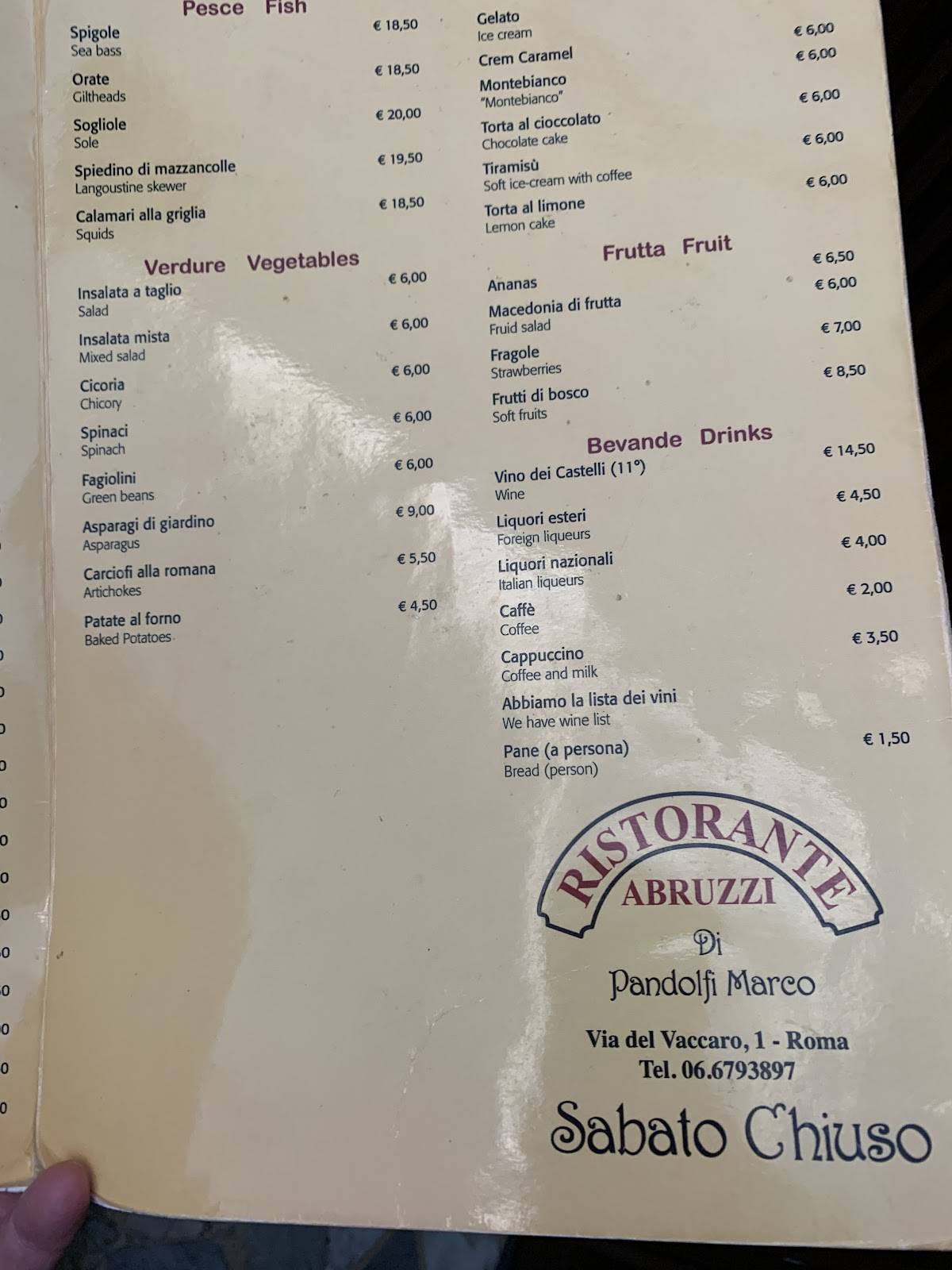 Menu di Ristorante Abruzzi 