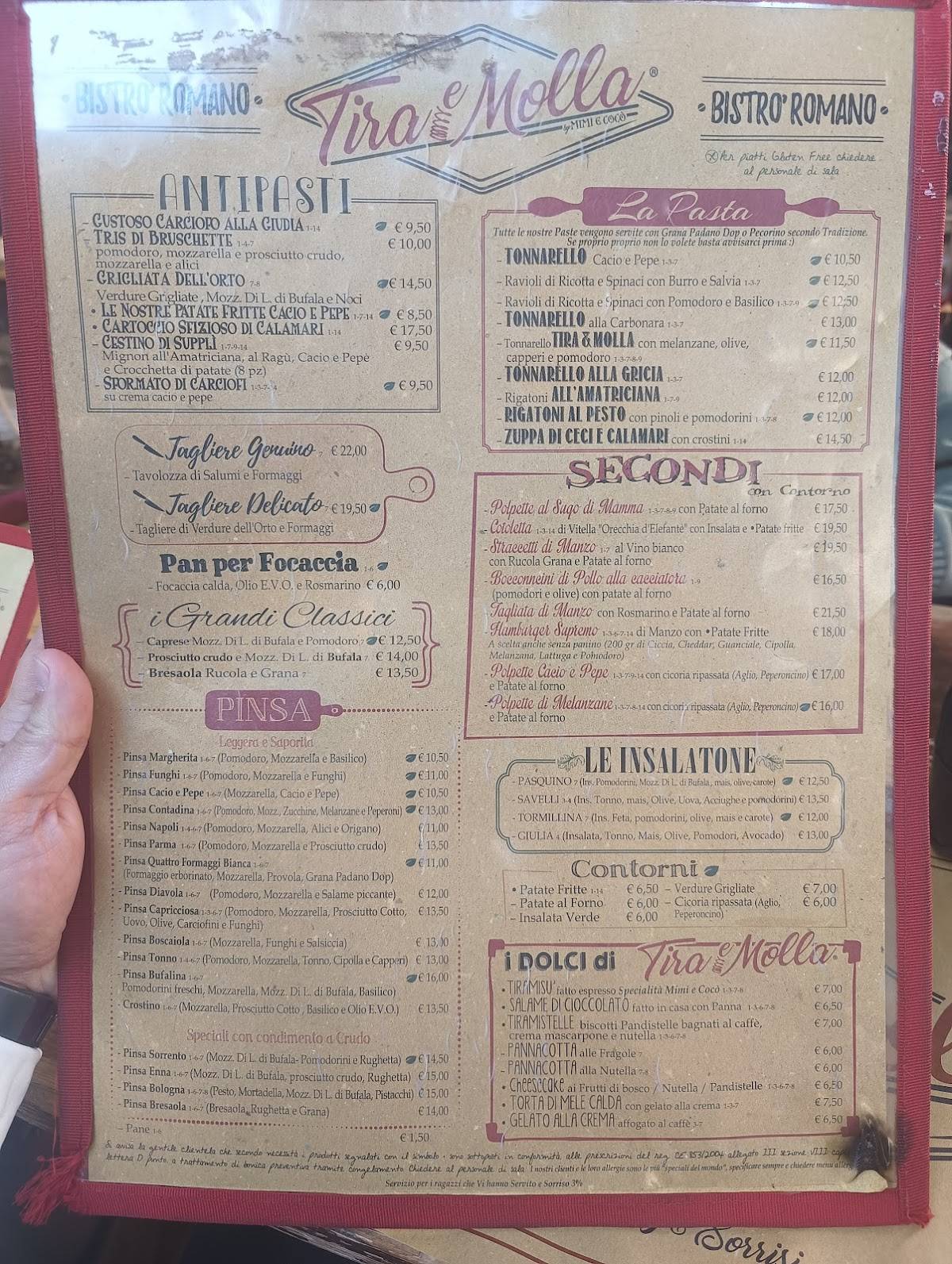 Menu di Tira e Molla Roma 