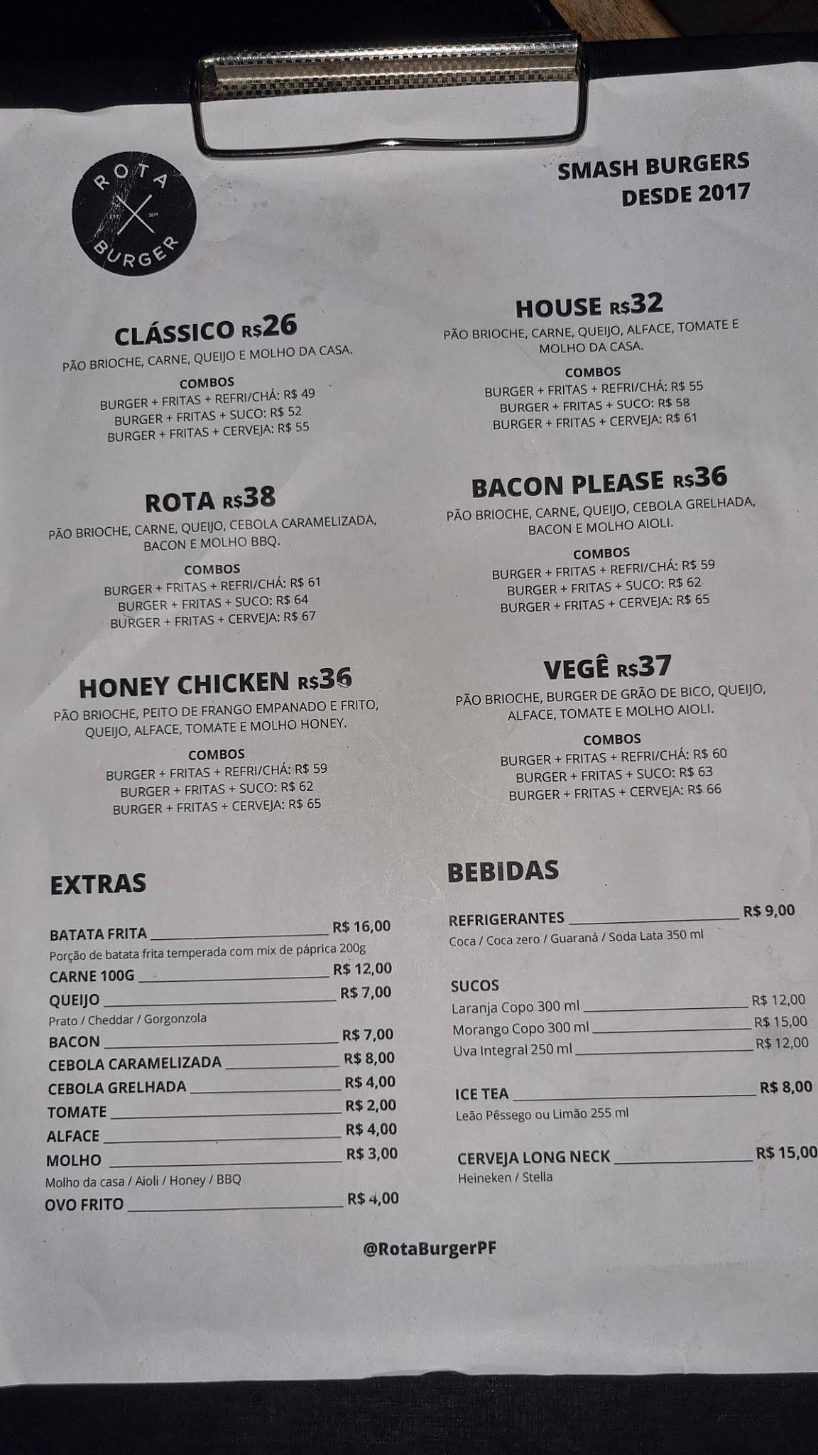 Rota Burger cardápio