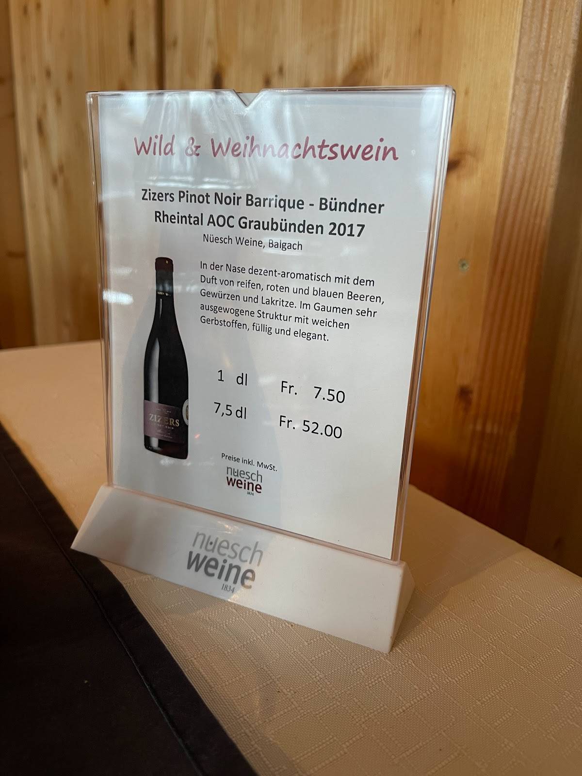 Menu di Restaurant Hubel 