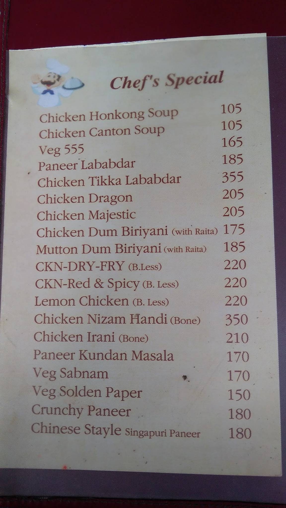 Madhuban Restaurant menu