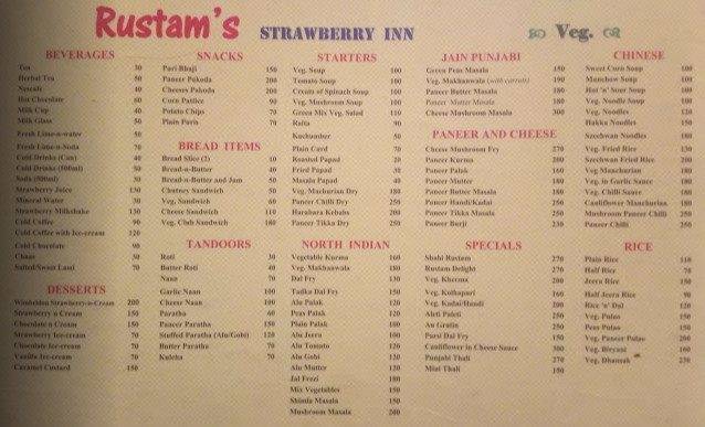 Rustam's Strawberry Inn menu