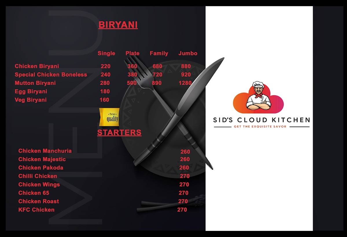 Sid's Kitchen menu