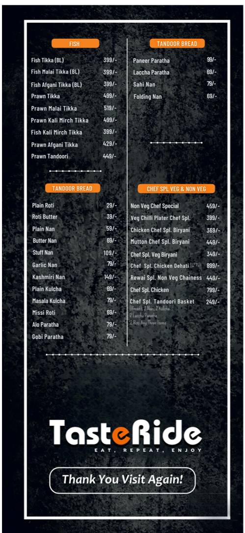 Taste Ride Cafe & Restro menu