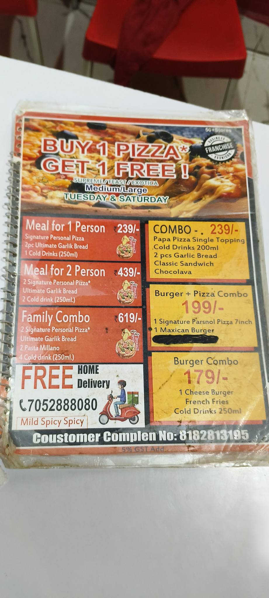 VIP Pizza menu