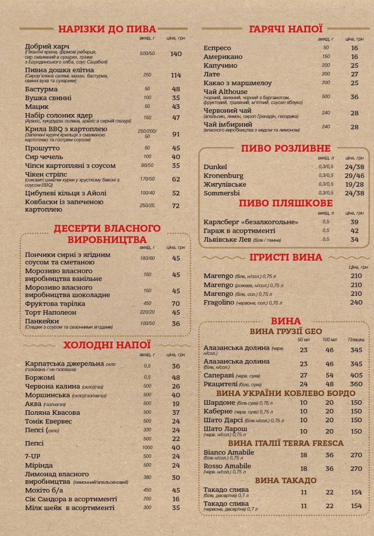 Menu de Zhar-Pizza