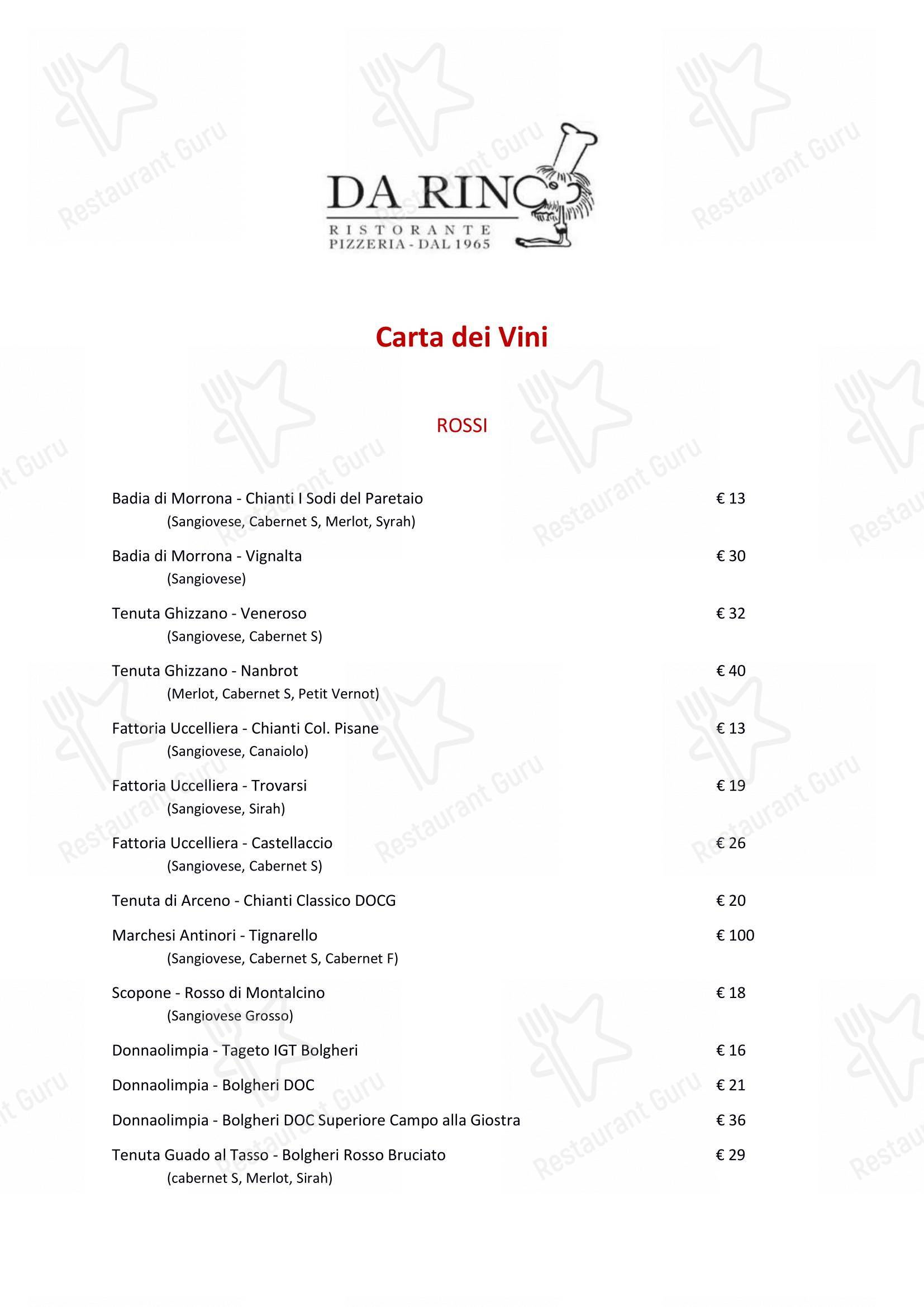 Ristorante Pizzeria Da Rino in Pisa - Menu