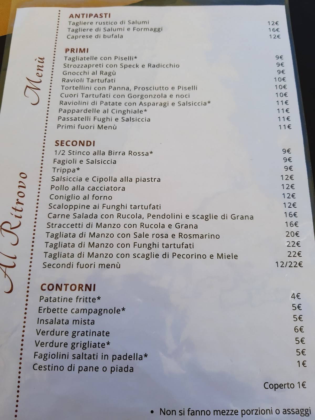 Menu di Al Ritrovo 