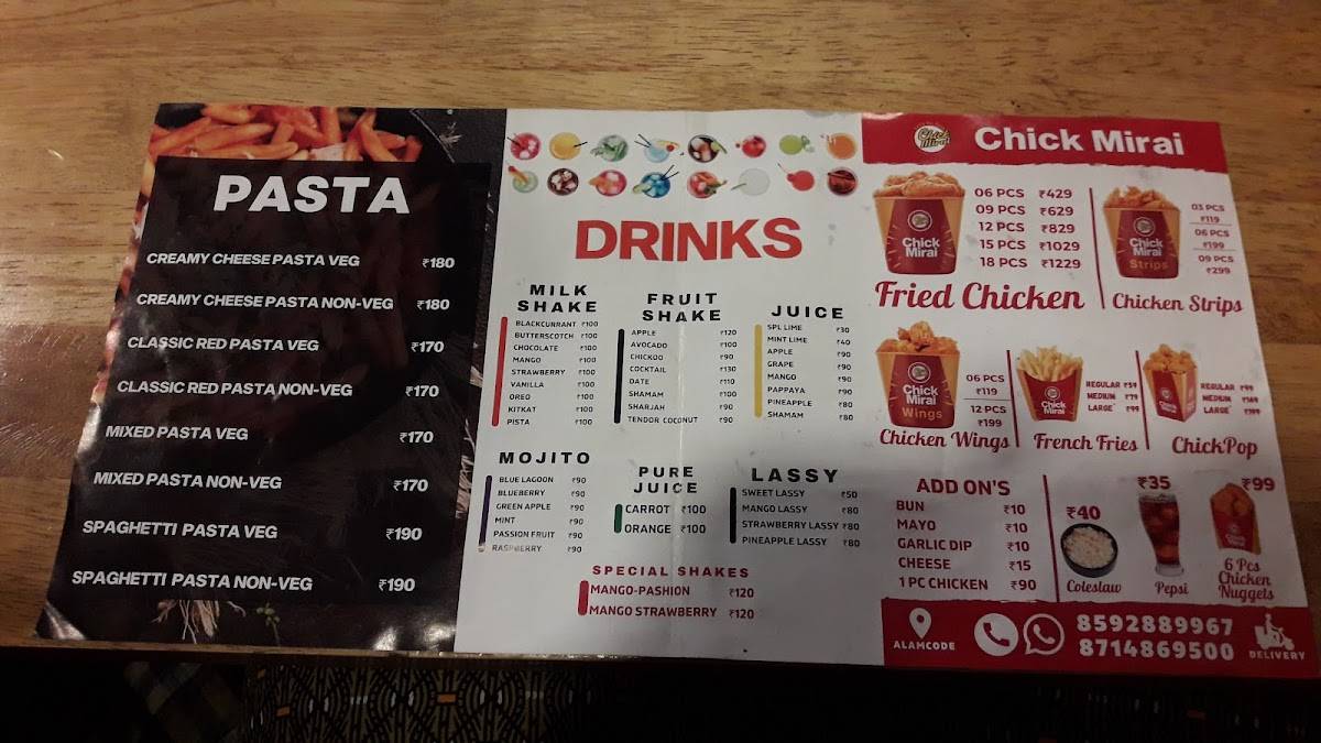 Chick Mirai menu