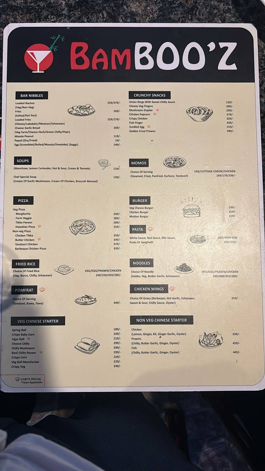 Bamboo'z Rooftop menu