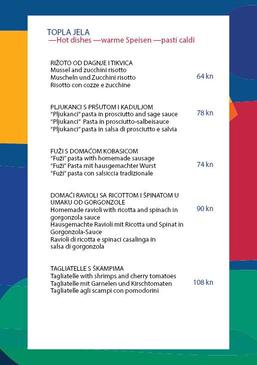 Menu di Botel Marina Rijeka 