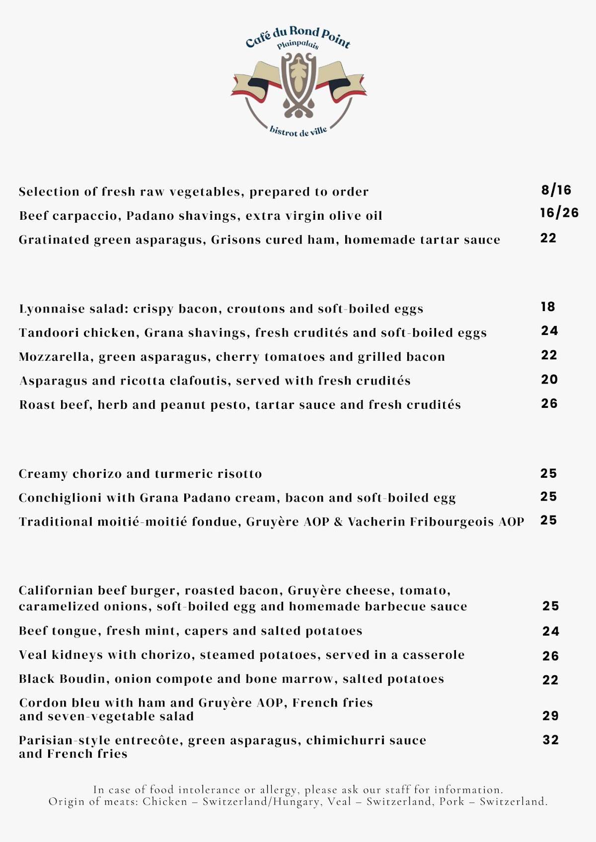 Menu de Café du Rond Point