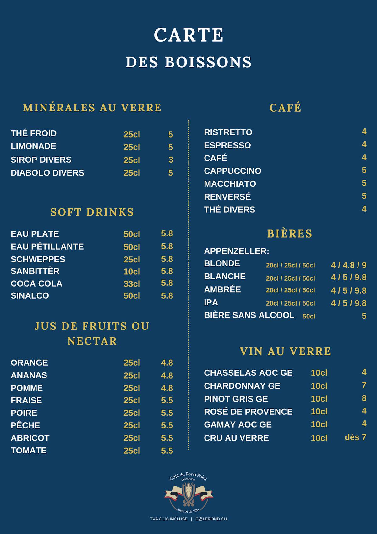 Menu de Café du Rond Point