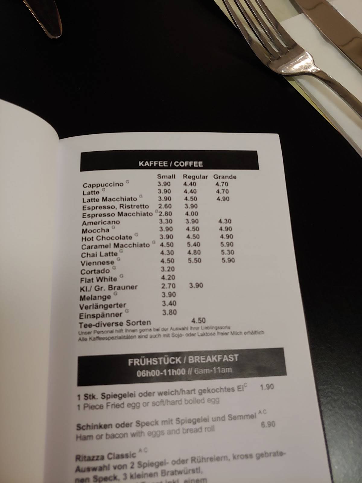 Menu de Caffè Ritazza