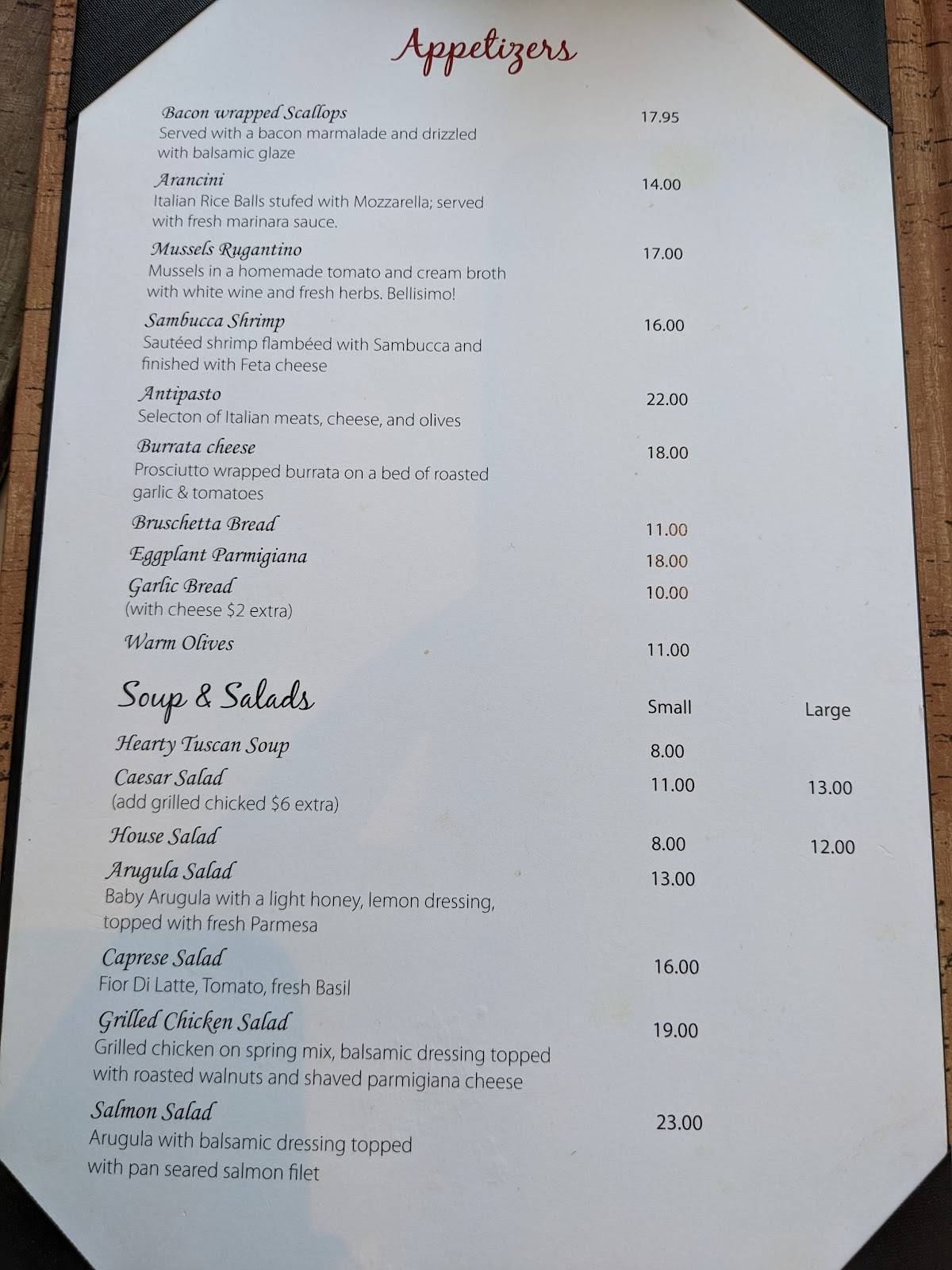 Menu de Casa Rugantino