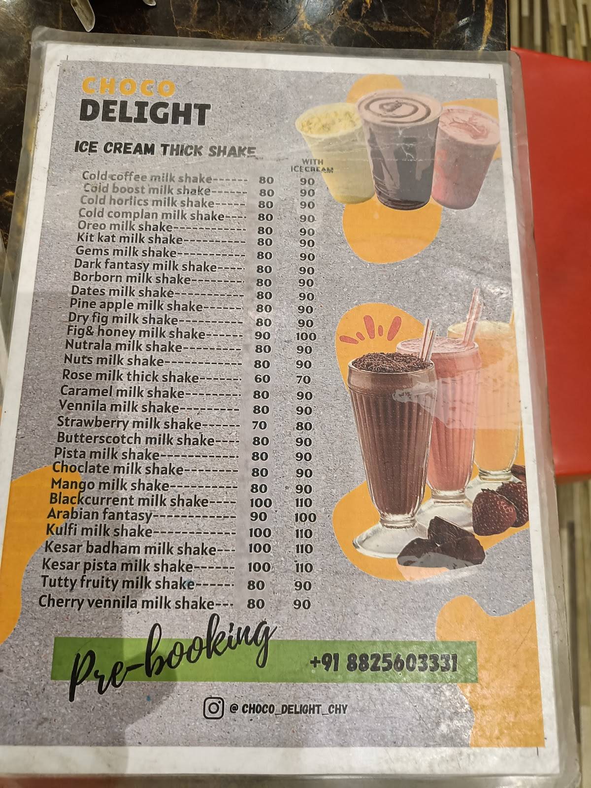 Choco Delight Party Hall menu