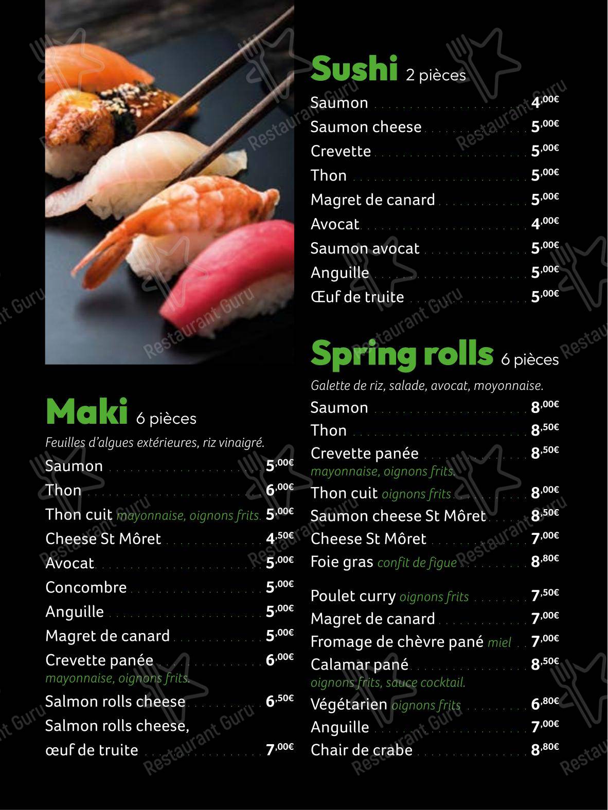 Menu pour Fuzen restaurant