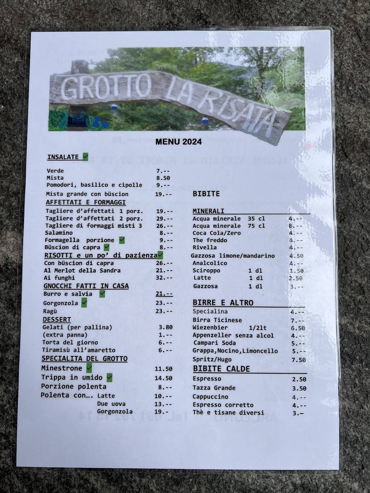Menu di Grotto la Risata 