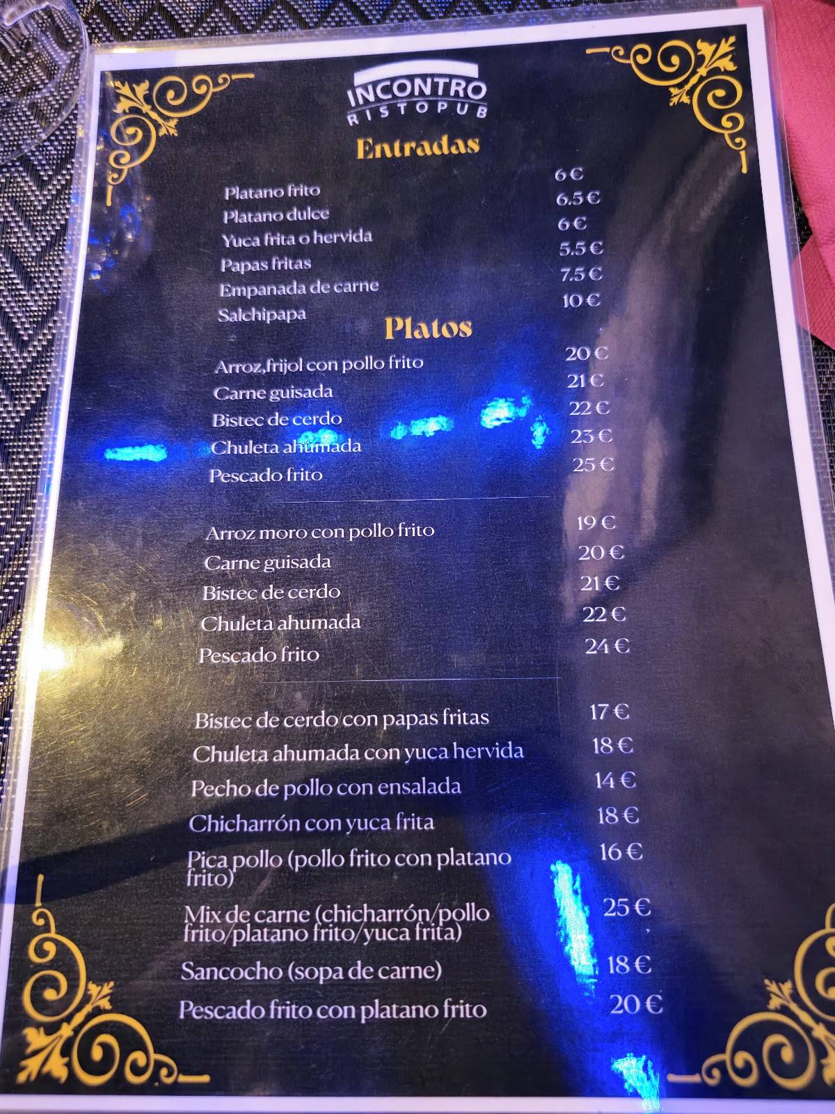Menu di Incontro Ristopub 