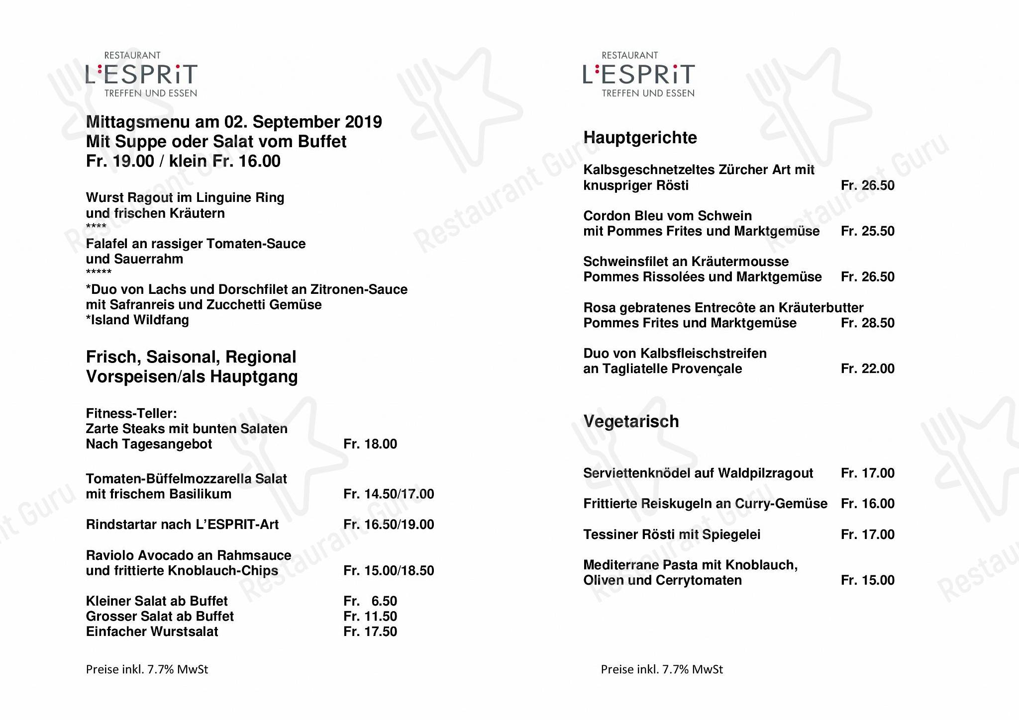 Menu bar per Pfarreizentrum L'ESPRIT in Basilea