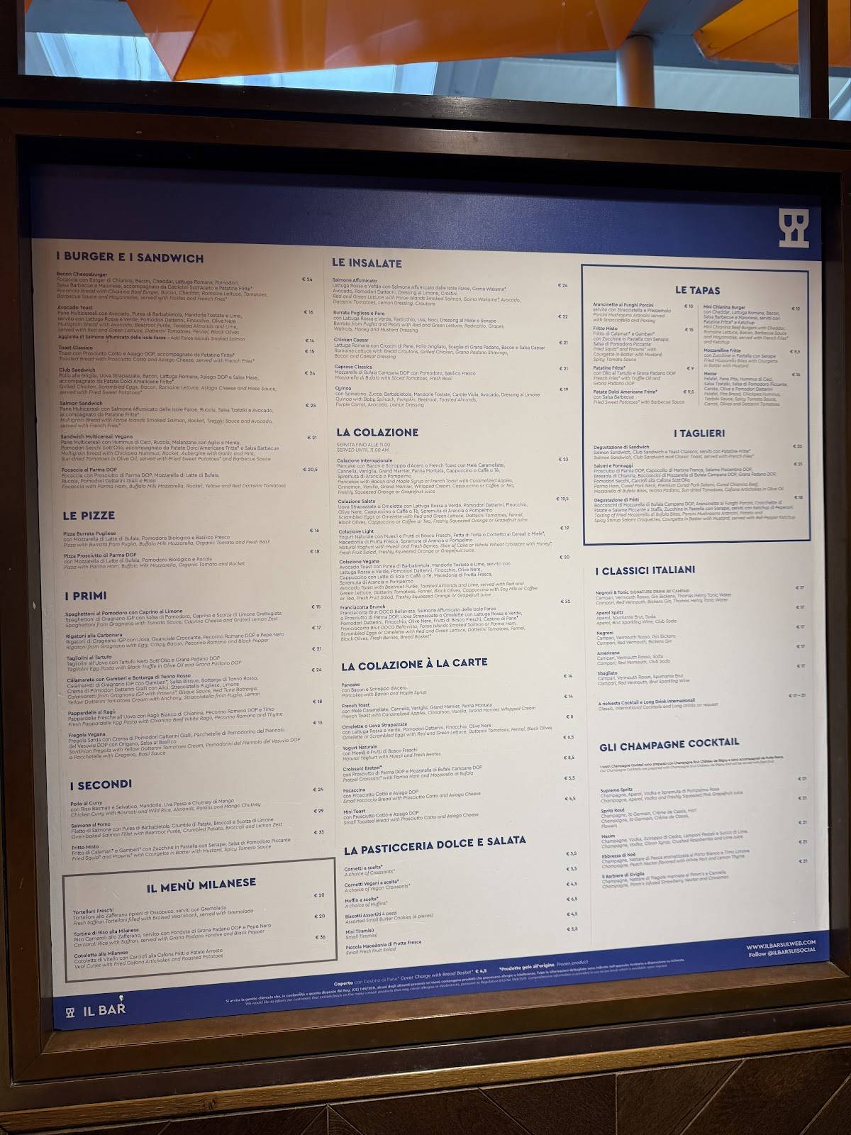 Menu di Terrazza Rinascente Milano Duomo 