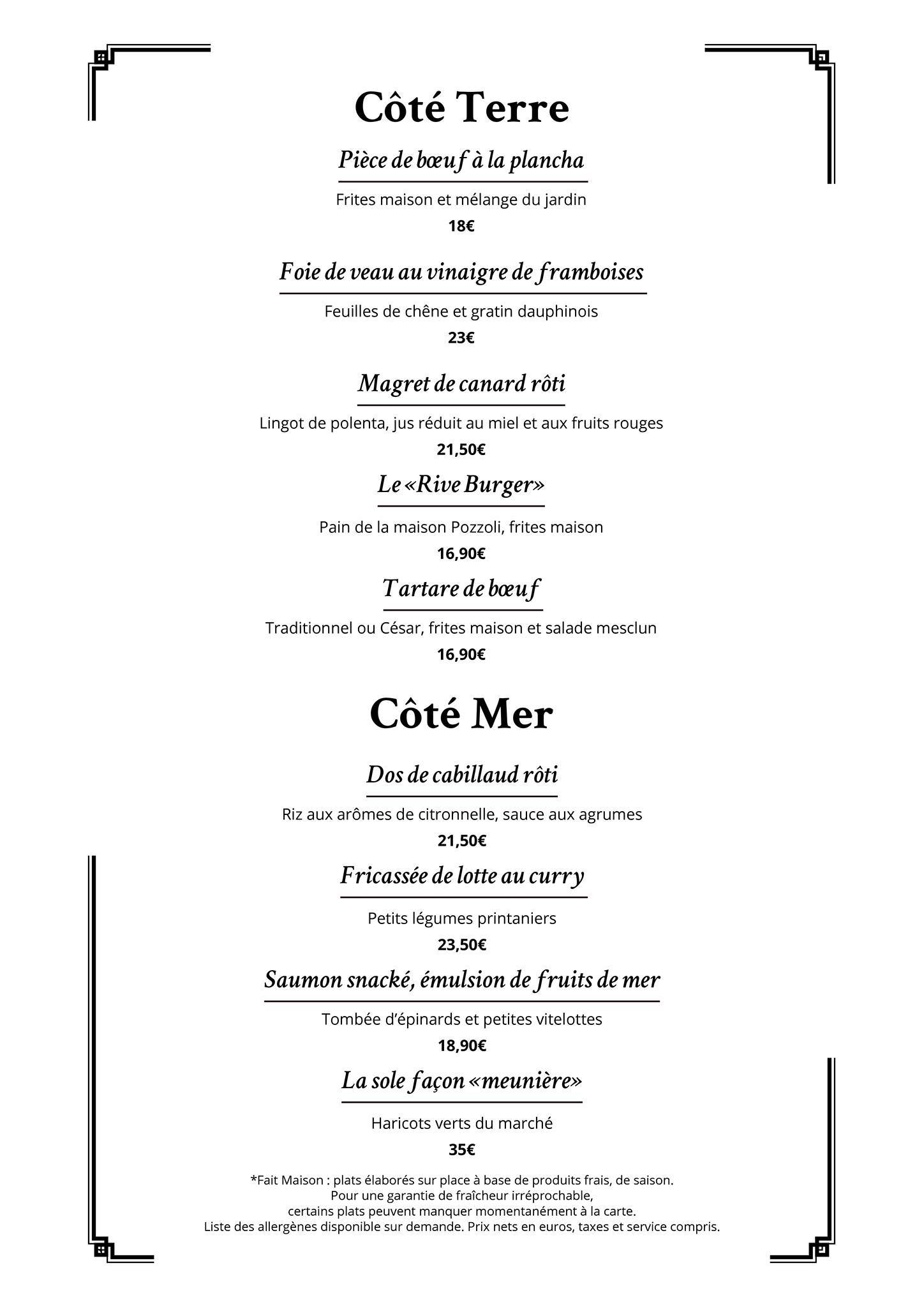 Menu de Le Rive Gauche Lyon 6