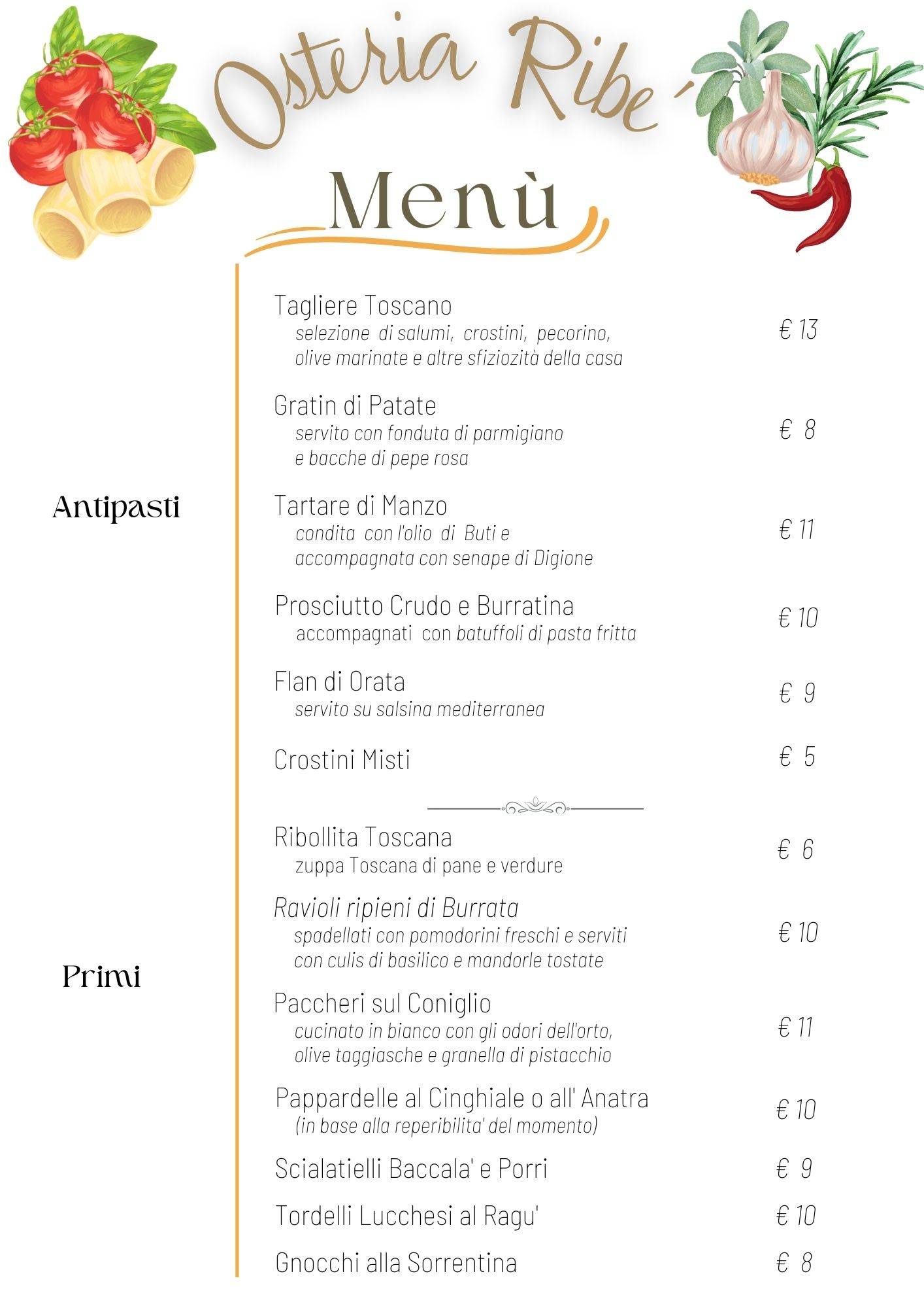 Menu di Osteria Ribè 