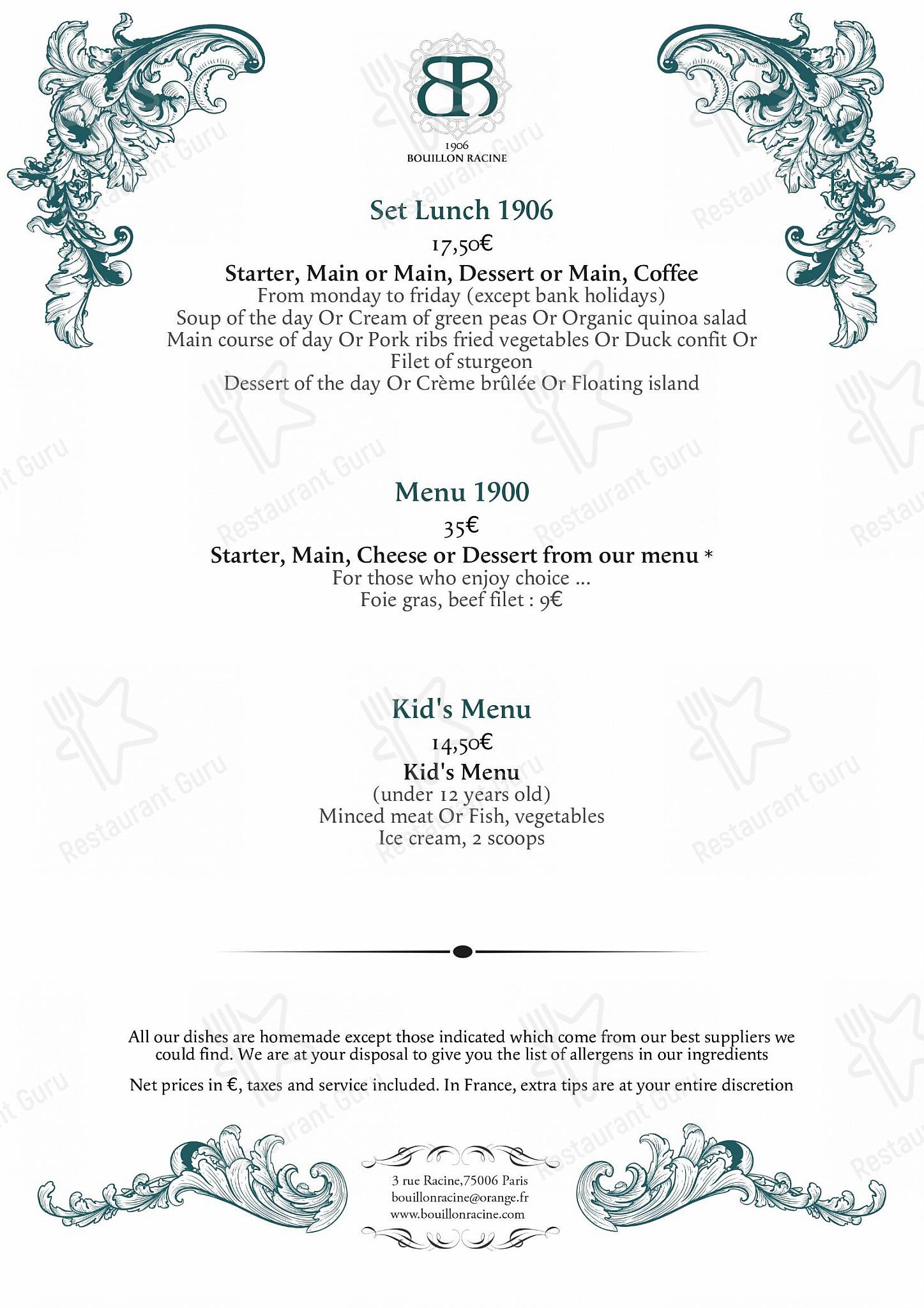 Ночное меню pour Bouillon Racine dans Paris