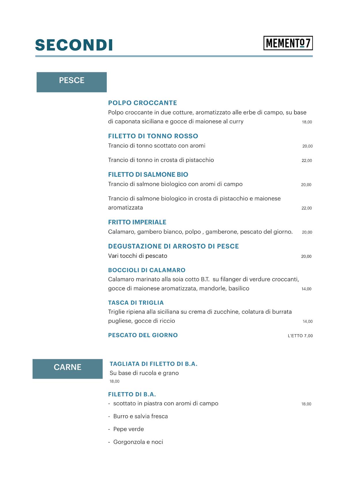 Menu di Memento7 