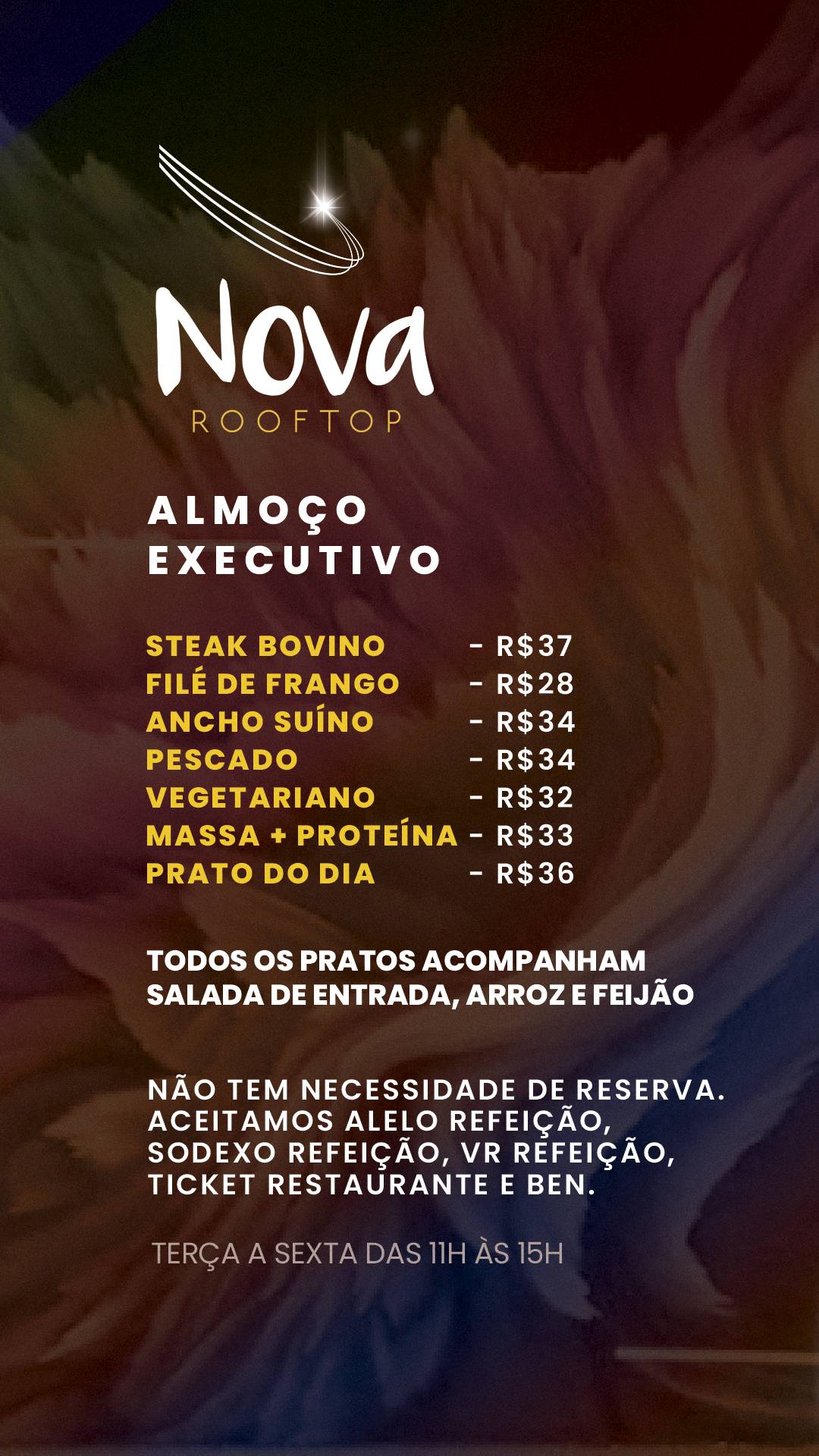 Nova Rooftop cardápio