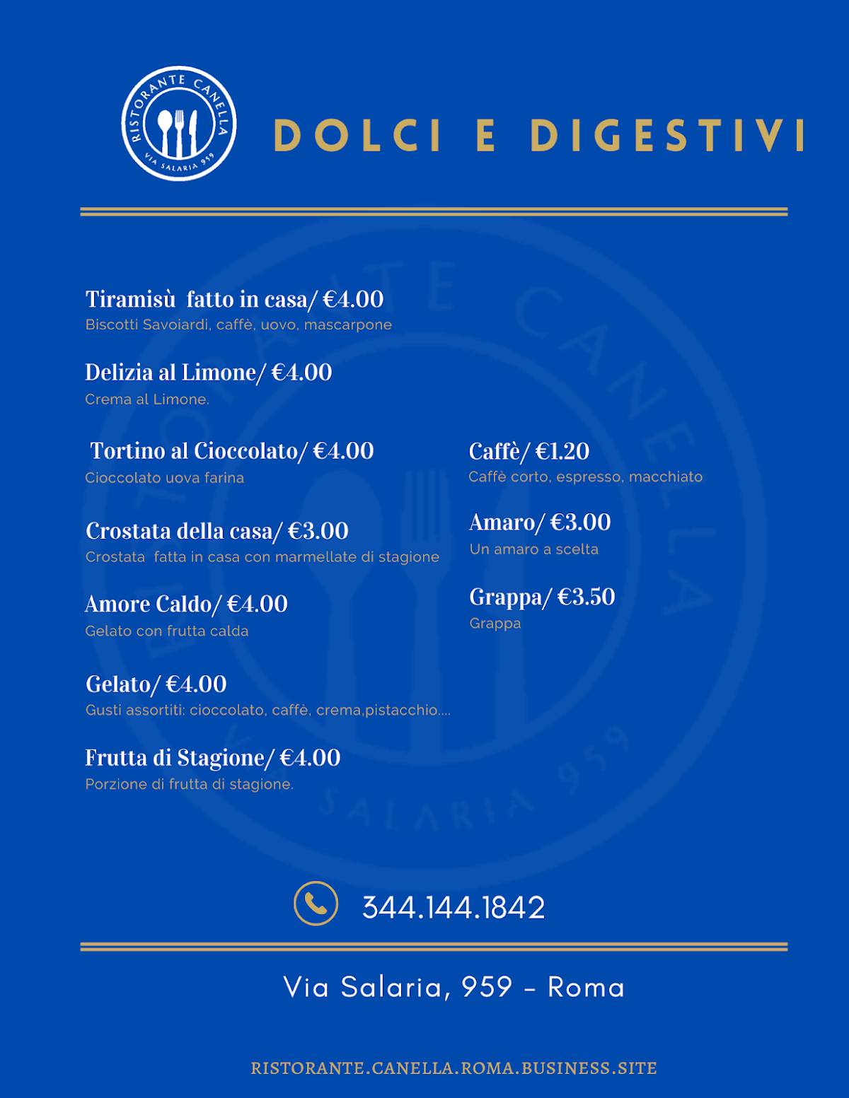 Menu di Canella Caffe Ristorante 
