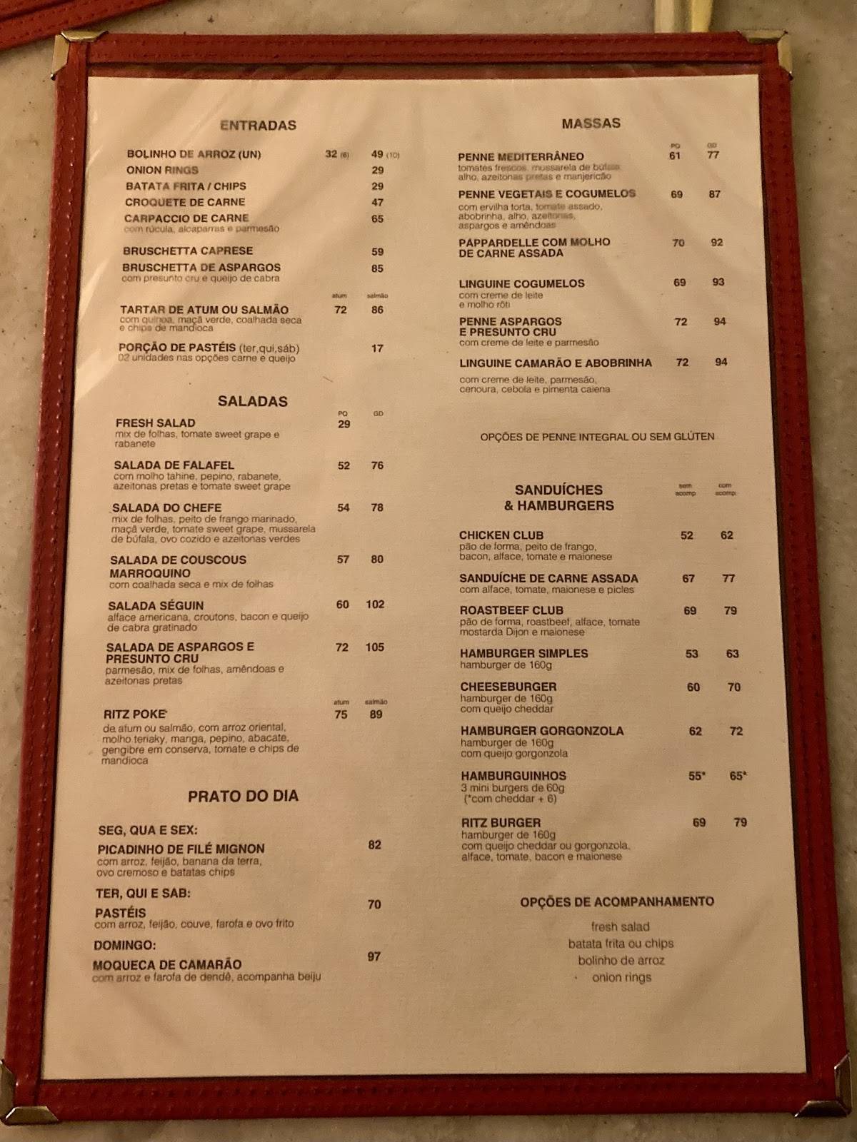 Ritz Franca cardápio