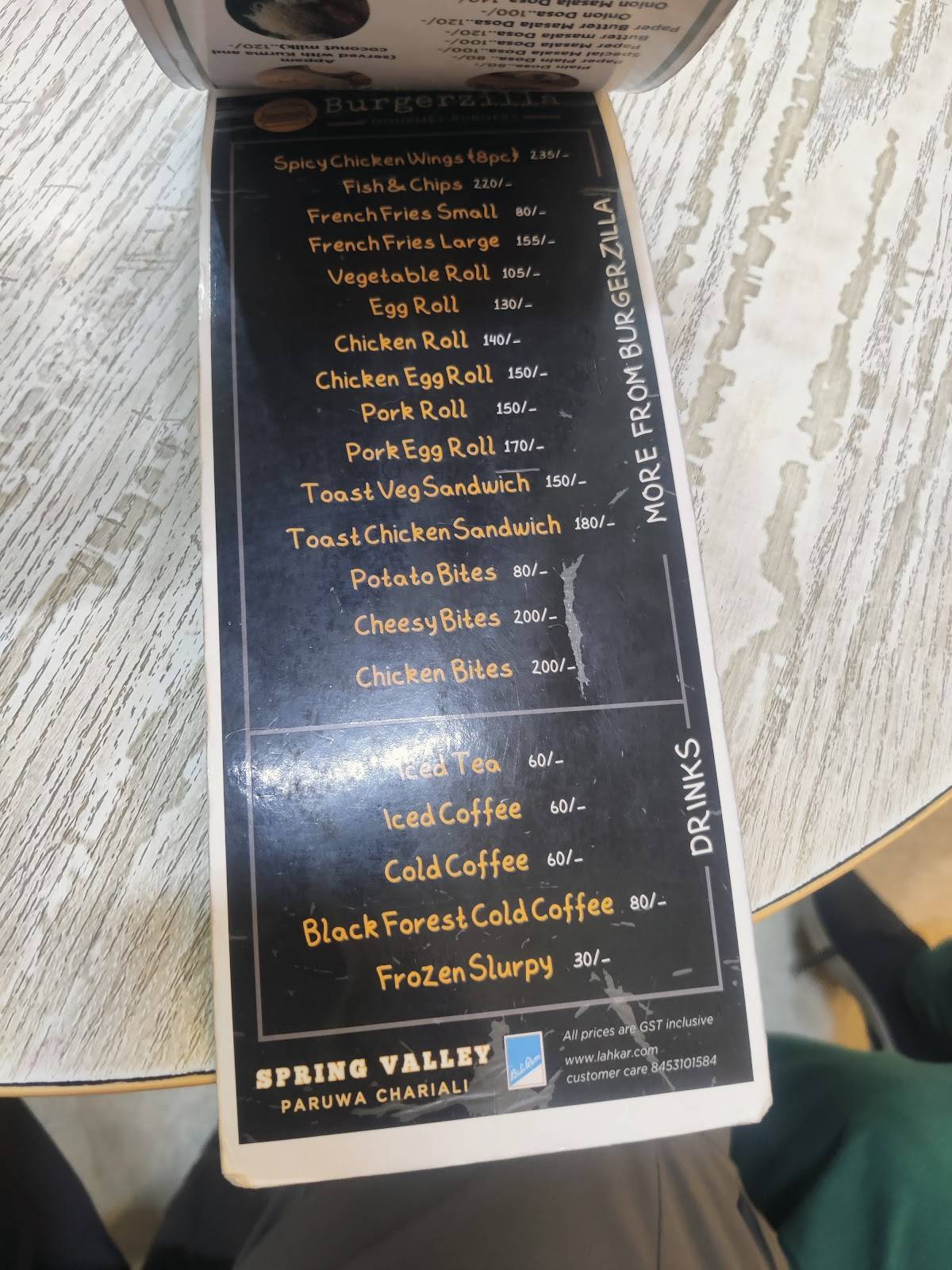 Spring valley menu