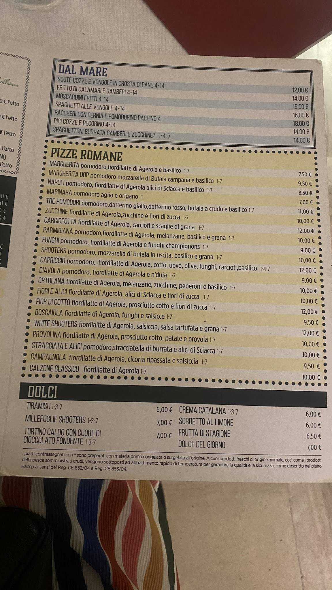 Menu di Shooters Roma 