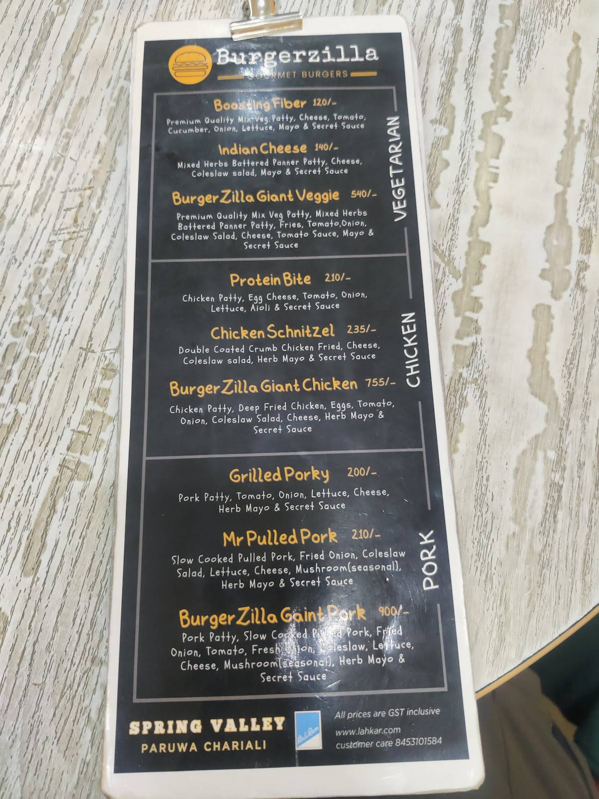 Spring valley menu