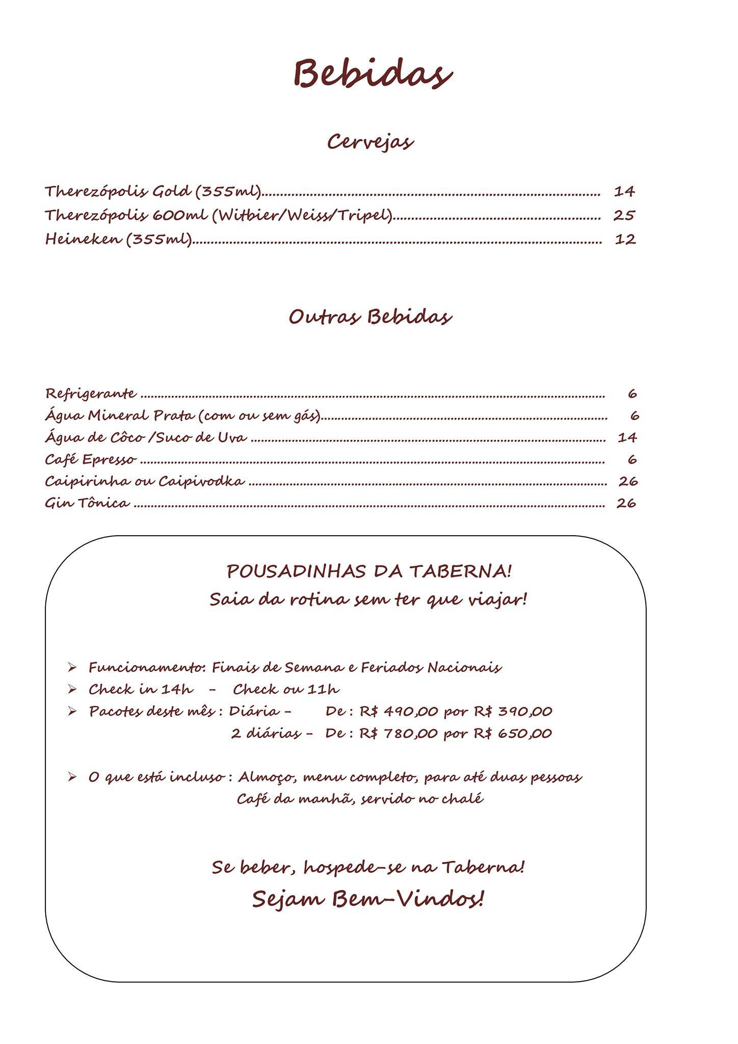 Taberna do Darwin cardápio
