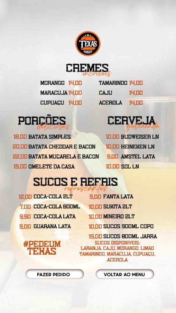 Texas Burger cardápio