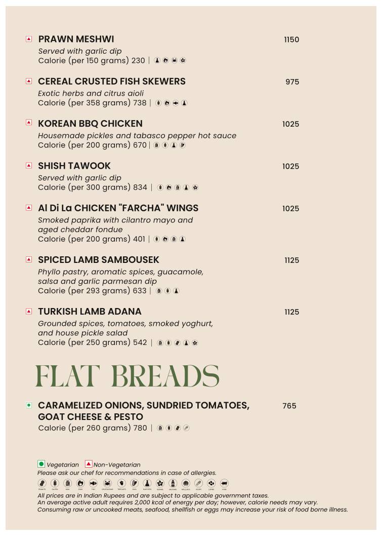 Al DI LA - Rooftop Restaurant In Pune menu