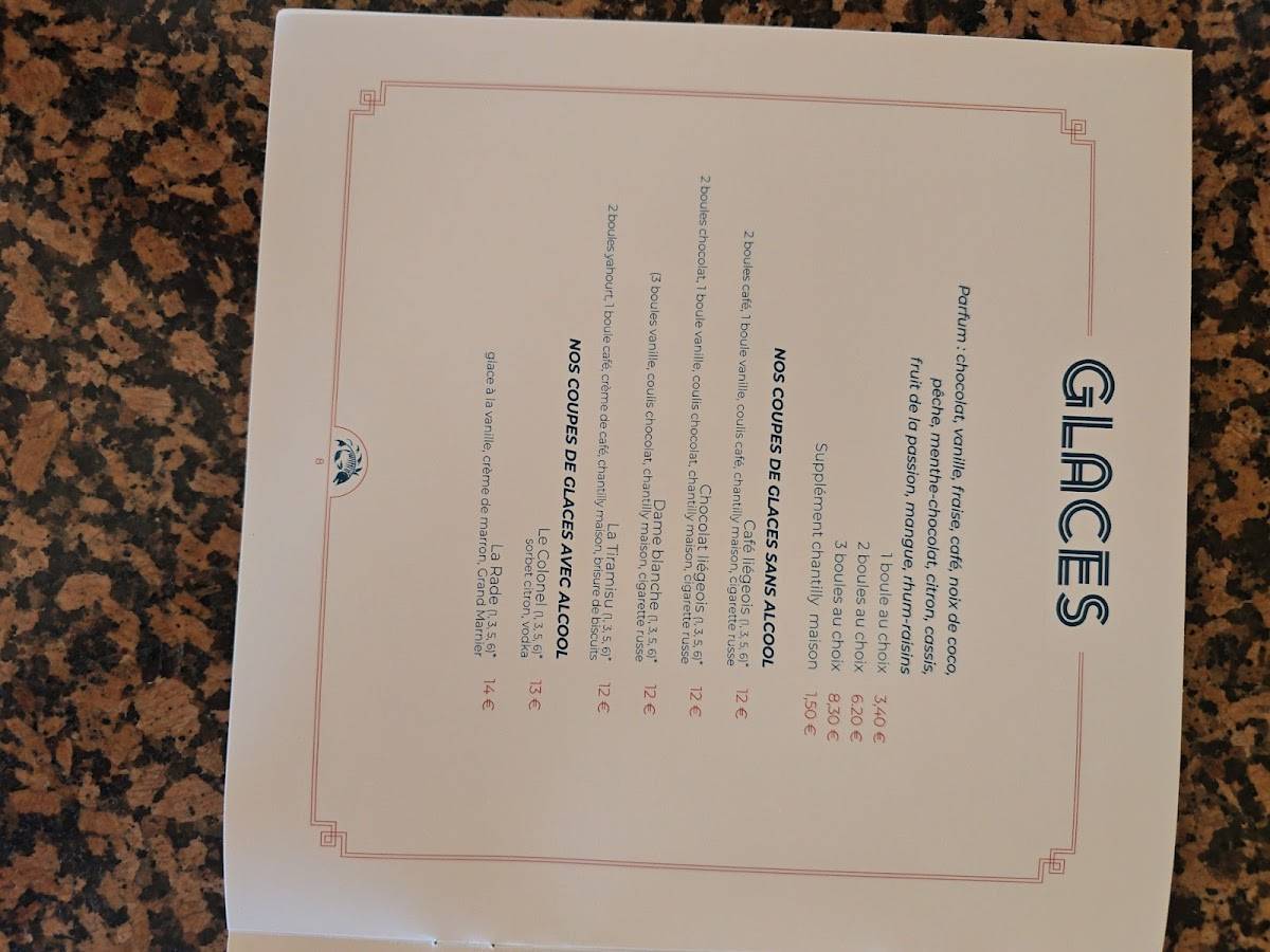 Menu de Auberge de la Rade