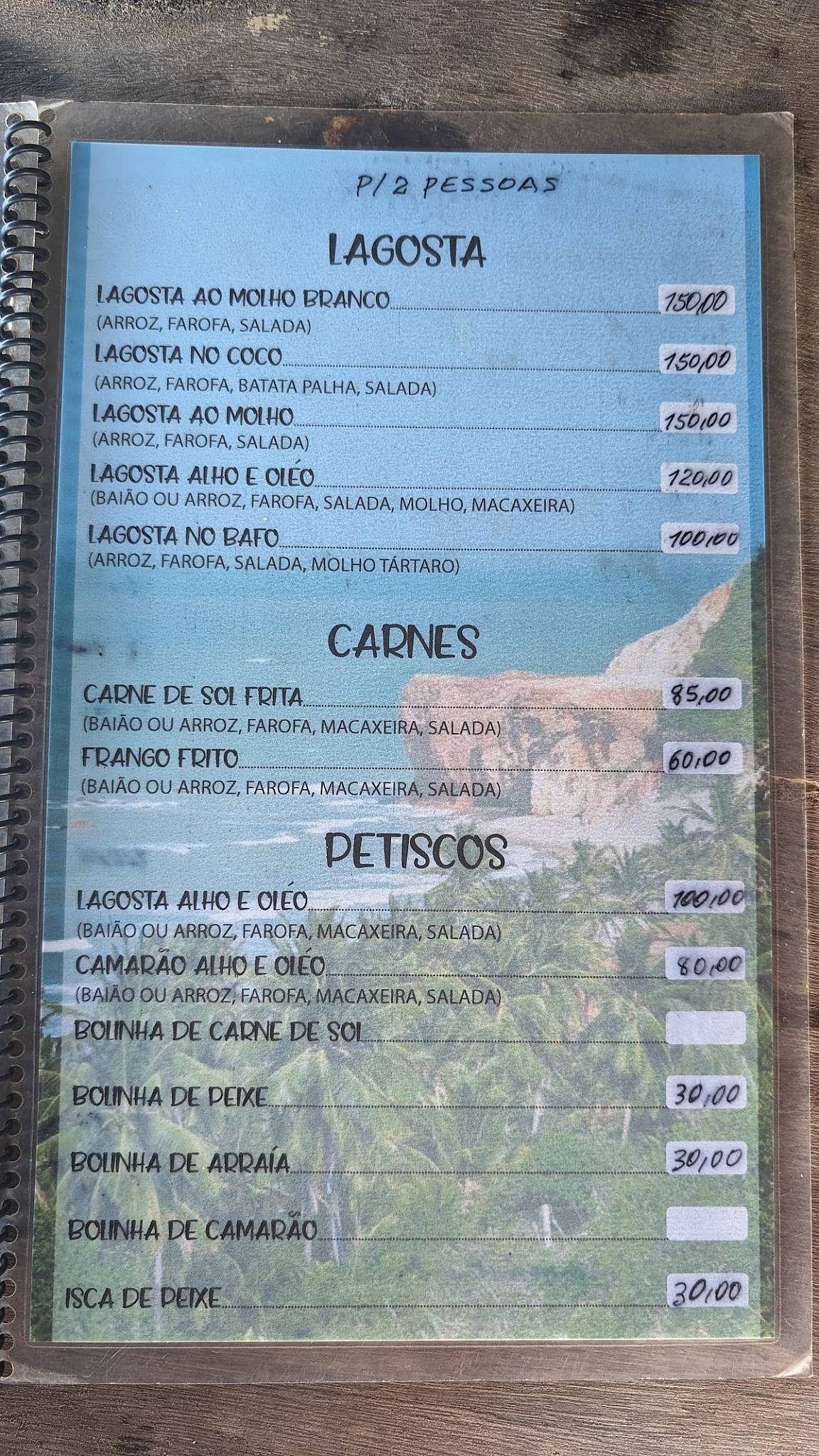 Barraca do Chicó cardápio