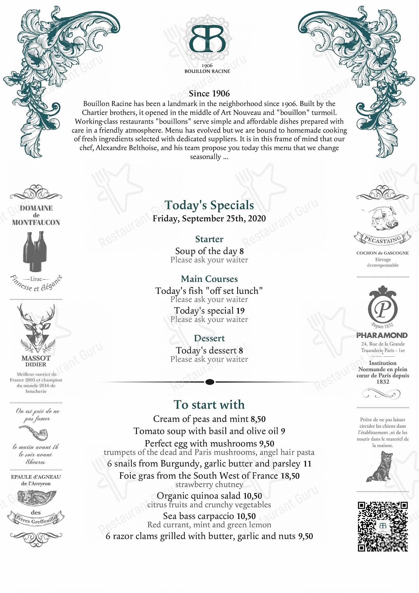Ночное меню pour Bouillon Racine dans Paris