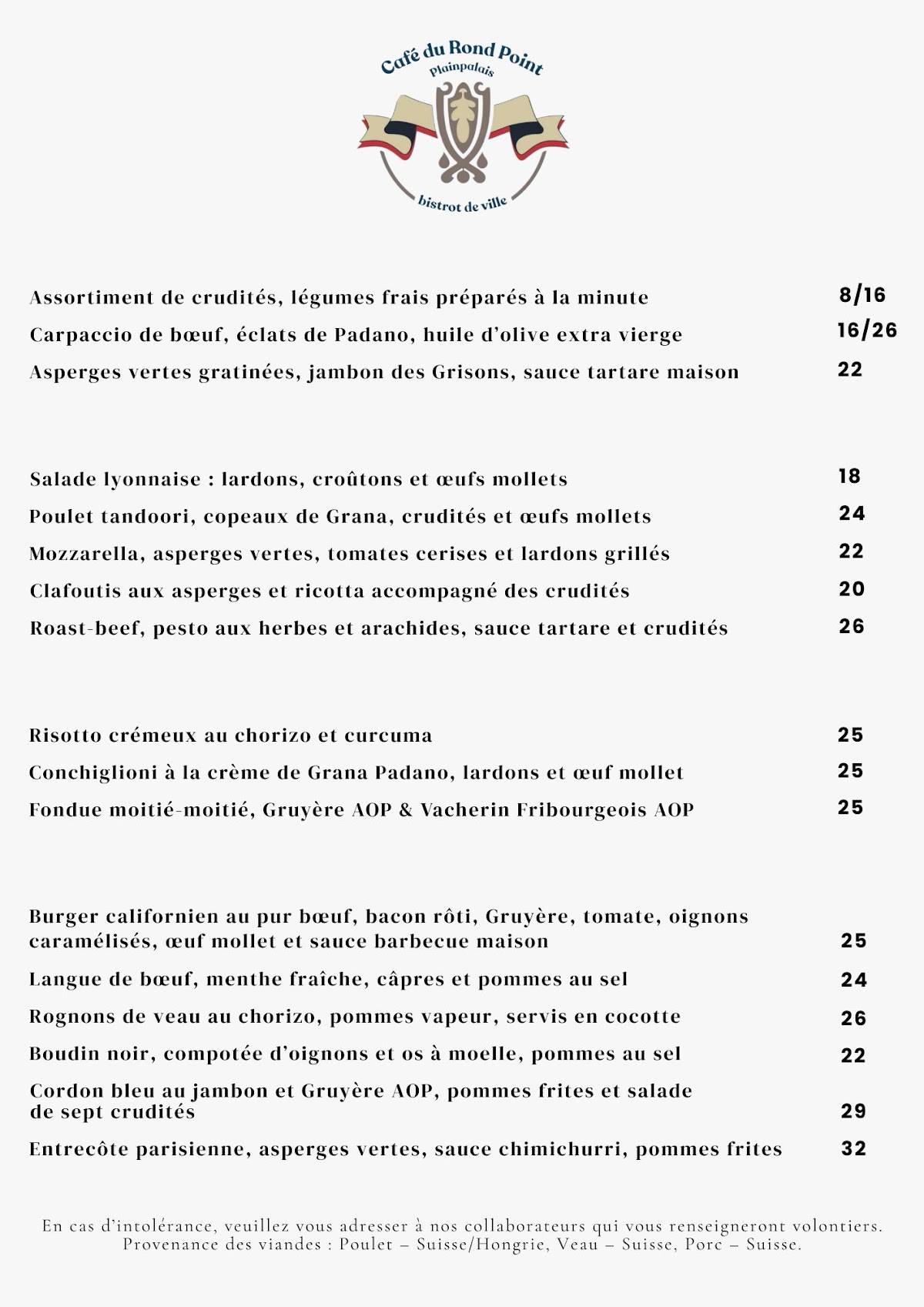 Menu de Café du Rond Point