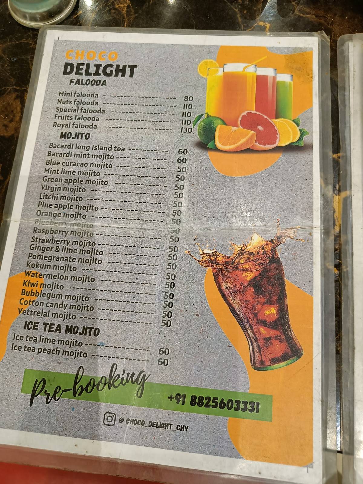 Choco Delight Party Hall menu